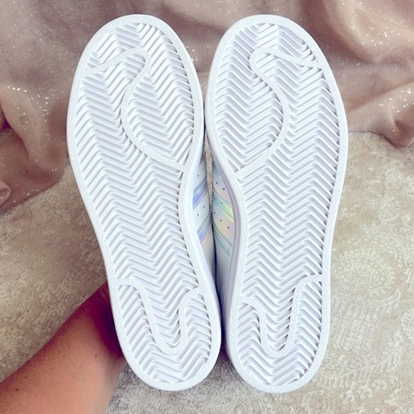 Brand New Adidas Originals Superstar White Lace Up Sneakers Iridescent 3-Stripe - Picture 8 of 16